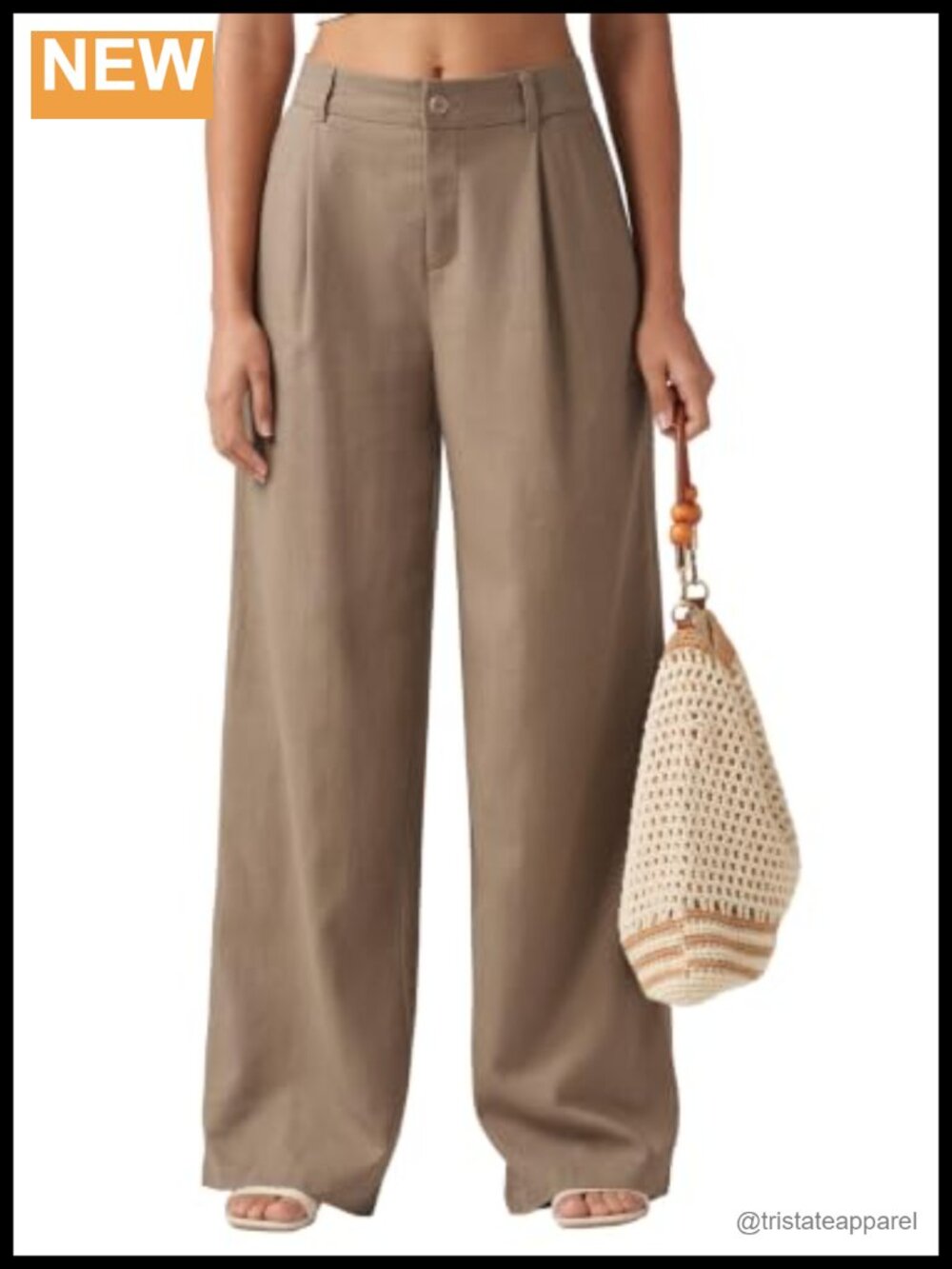 Wide Leg Linen Blend Pants High Waist Pleated Front Palazzo